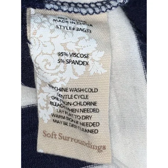 Soft Surroundings Sz XS Adrift Top Nautical Navy White Stripe Blouse Stretch EUC - Picture 8 of 8